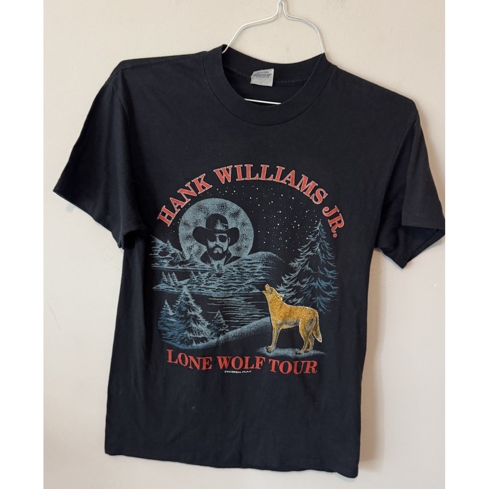 VTG Single Stitch 1990 Hank Williams Jr. "The Lone Wolf" Tour Black T-Shirt Sz L
